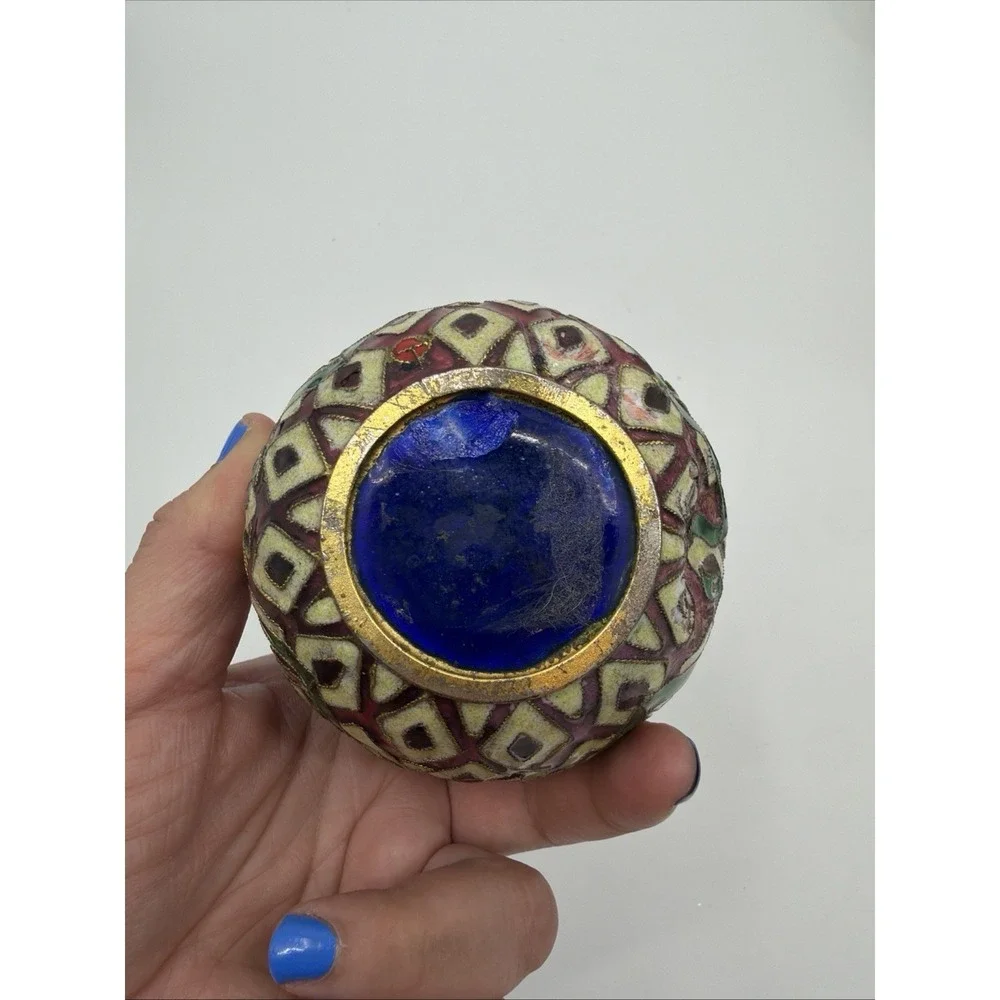 VTG Cloisonné Metal Enamel Pineapple Candle Holder Tropical Decor Purple Iris